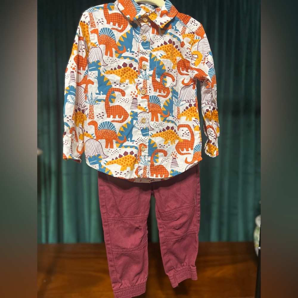 Vibrant Dinosaur Print Kids Button Down Shirt